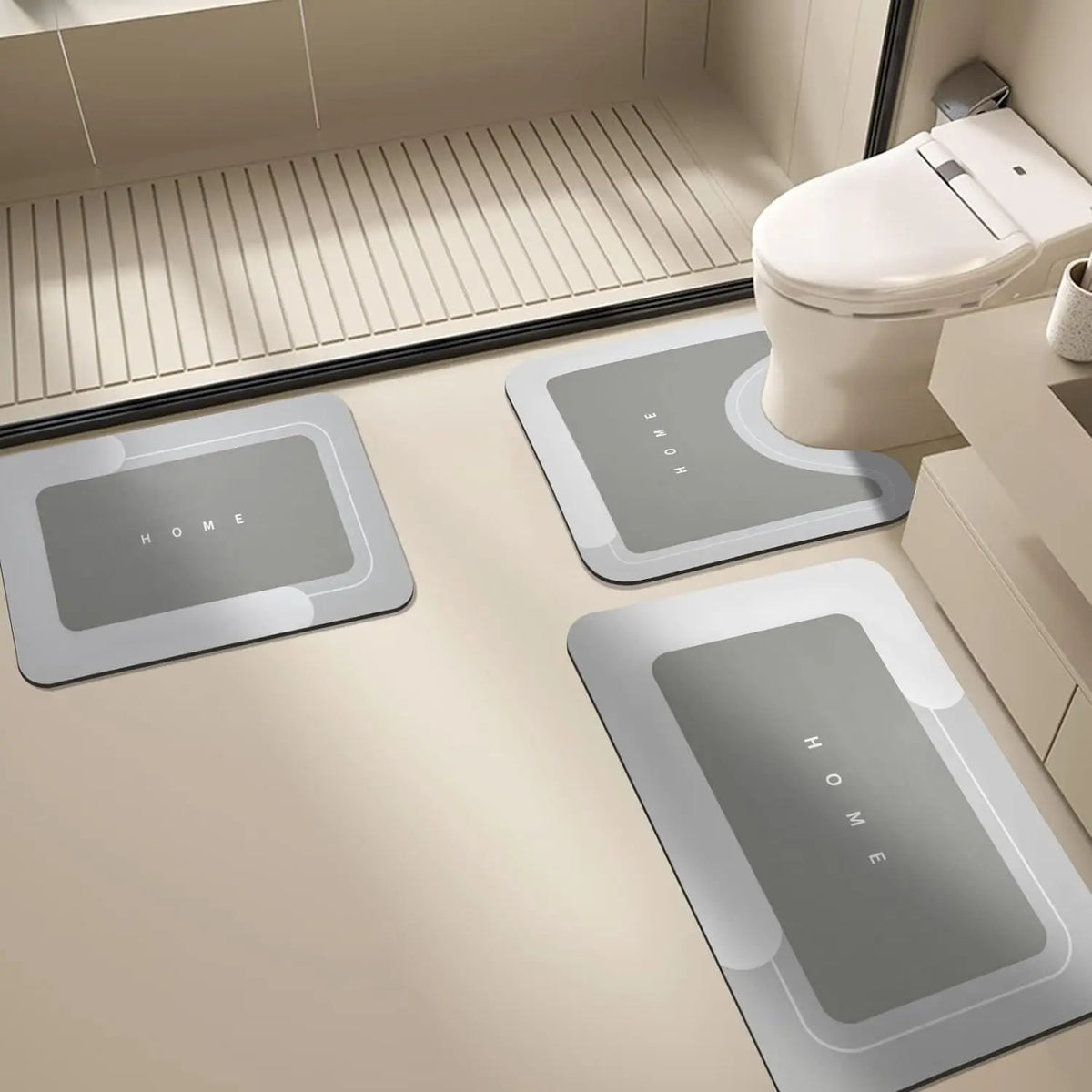 3-Piece Bathroom Mat Set – Diatomite Non-Slip Absorbent Bath Rugs