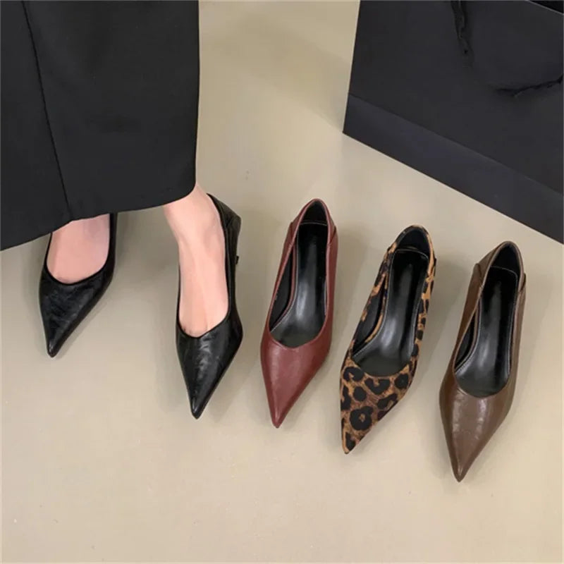 Eilyken Leopard Print Pointed Toe Pumps – Women's Low Heel Party Shoes