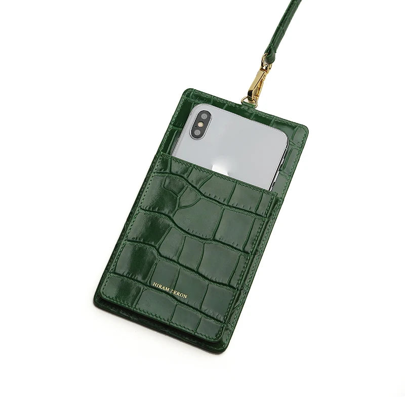 Leather Phone Bag Purse with Lanyard – Hiram Beron Croco