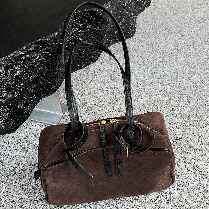 Cow Genuine Leather Tote Bag Suede Commuting Cowhide Handbags