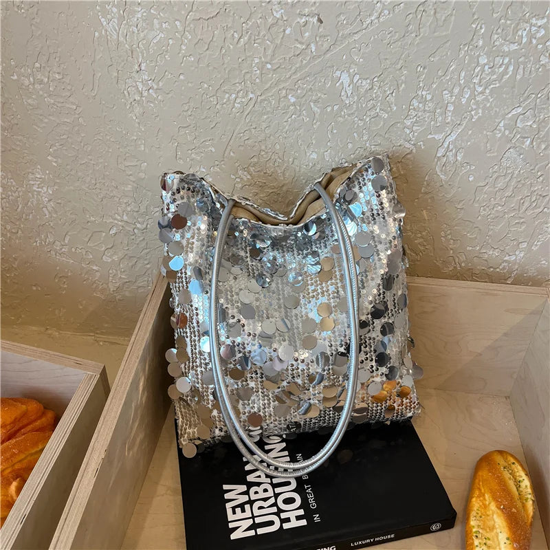 Leopard & Sequin Tote Bag – Women's Glam Shoulder Handbag