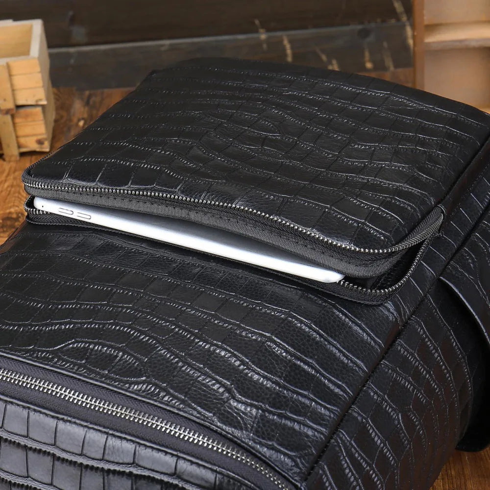 Alligator Embossed Leather Backpack for Men – Large Laptop Bag