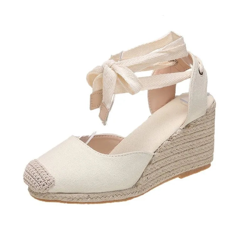 Women's Espadrille Wedge Sandals – Ankle Strap Lace-Up Canvas Shoes