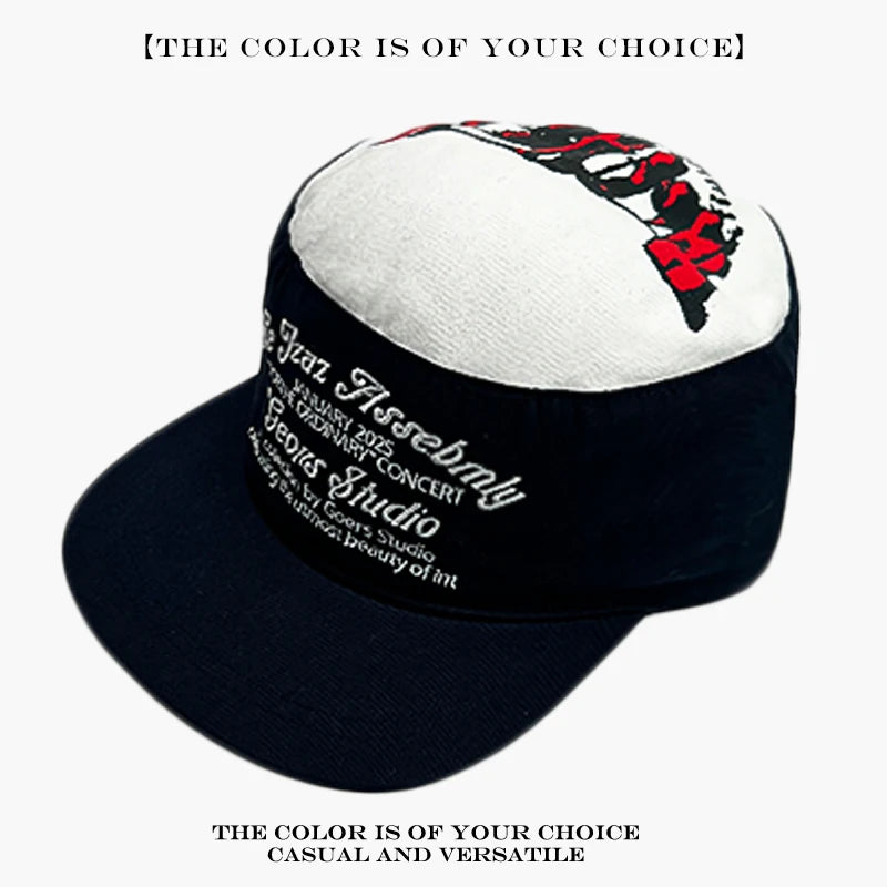 Retro Flat Brim Baseball Cap – Letter Embroidery Unisex Hat