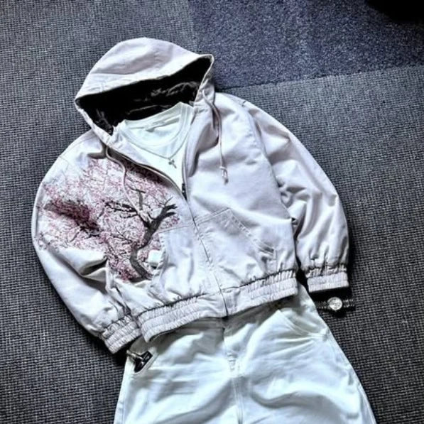 Y2K Camo Floral Embroidery Zip-Up Hoodie Jacket – Women's Streetwear