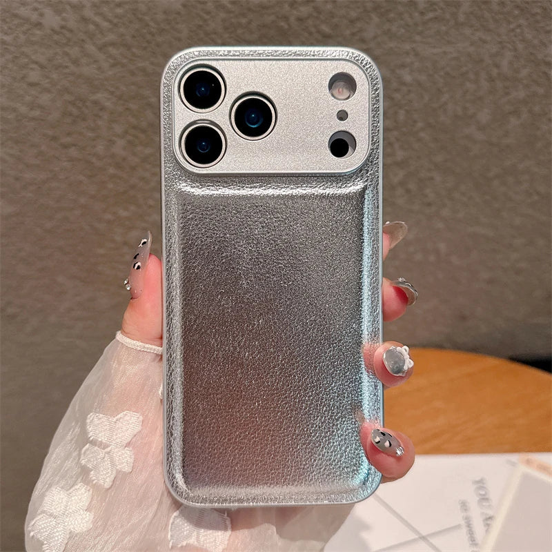Luxury Lychee Pattern Leather iPhone Case – Shockproof TPU Frame
