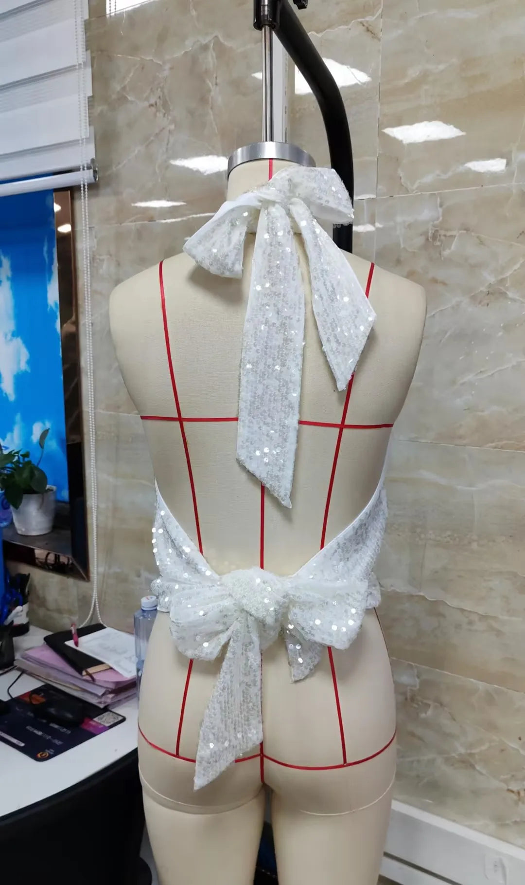 Sequin Halter Crop Top for Women – Backless Party Vest