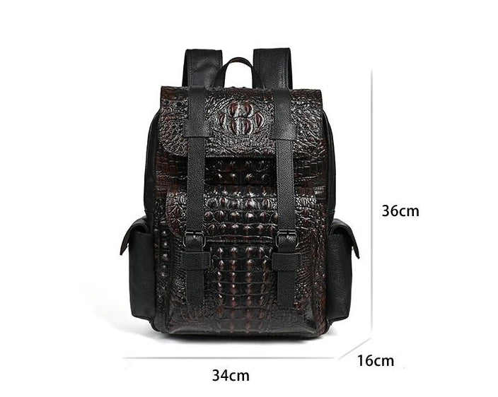 Genuine Leather Men's Backpack – Crocodile Embossed Large Laptop Bag