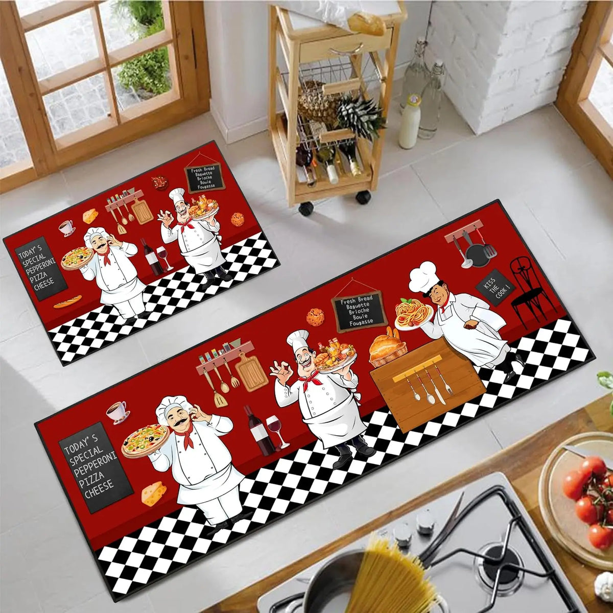 2-Piece Boho Kitchen Rug Set – Stain-Resistant Floral Patchwork Mat
