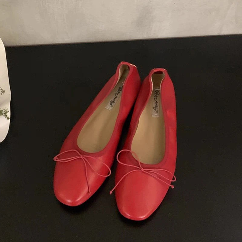 Women's Ballet Flat Shoes with Bow – Elegant Slip-On Flats