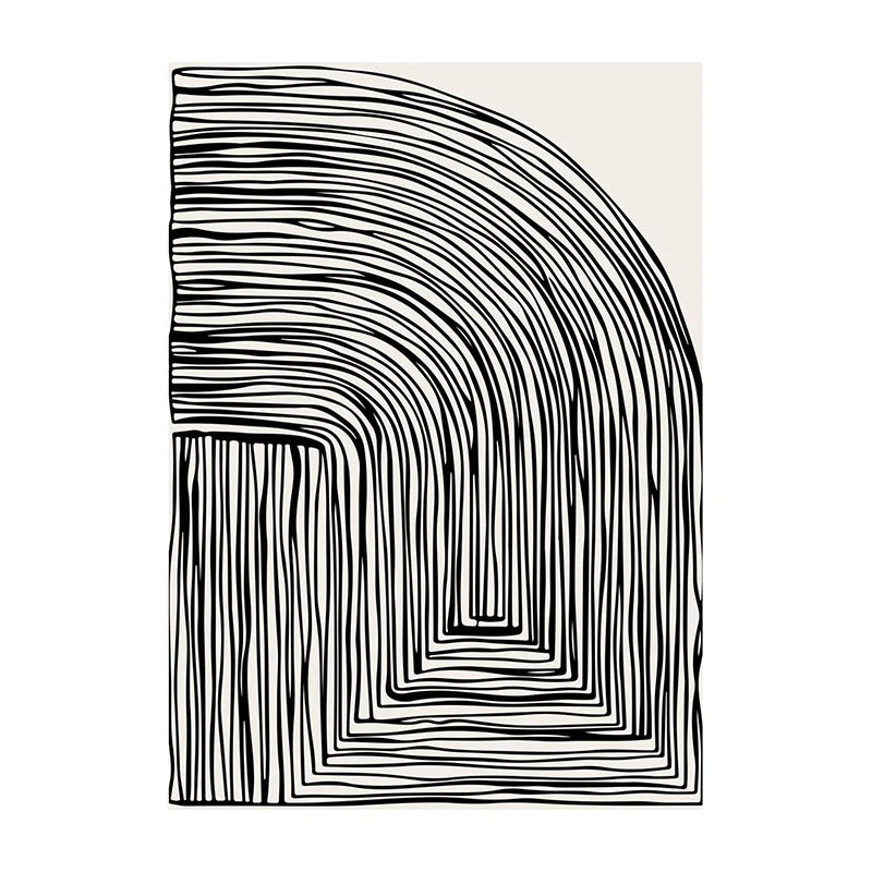 Retro Geometric Abstract Shapes Poster – Minimal Black & White Wall Art Unframed