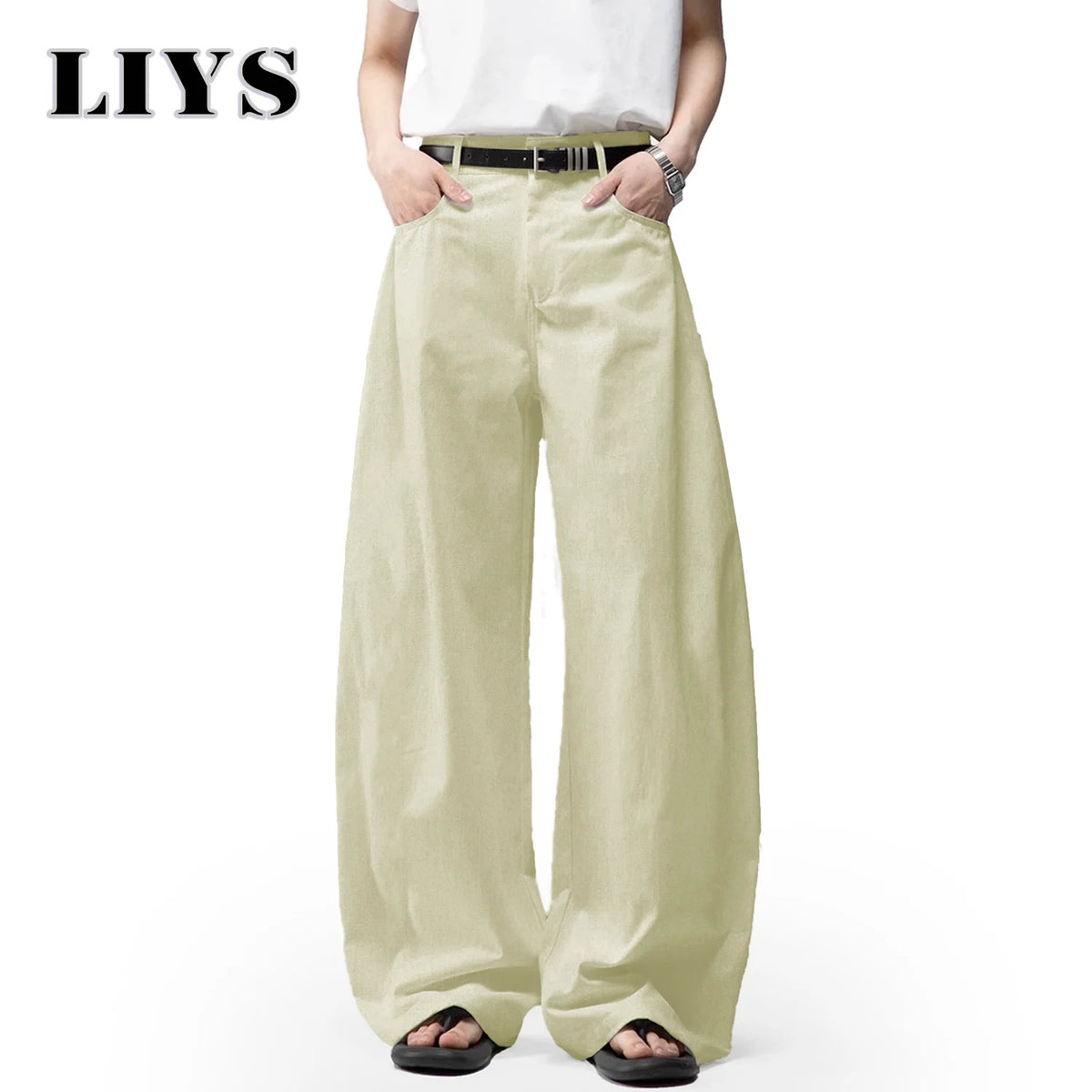 Men S White Baggy Machete Wide-Leg Jeans Daily Casual Denim Pants Solid Business Ladies Balloon
