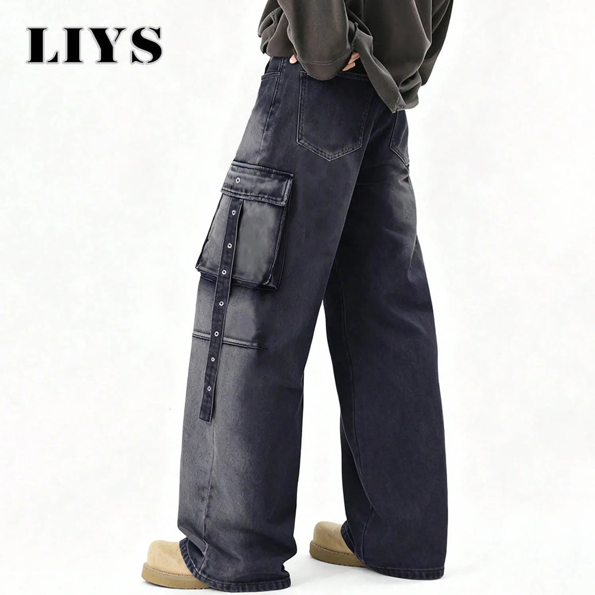 Baggy Cargo Jeans Men – Wide Leg Multi-Pocket Washed Denim