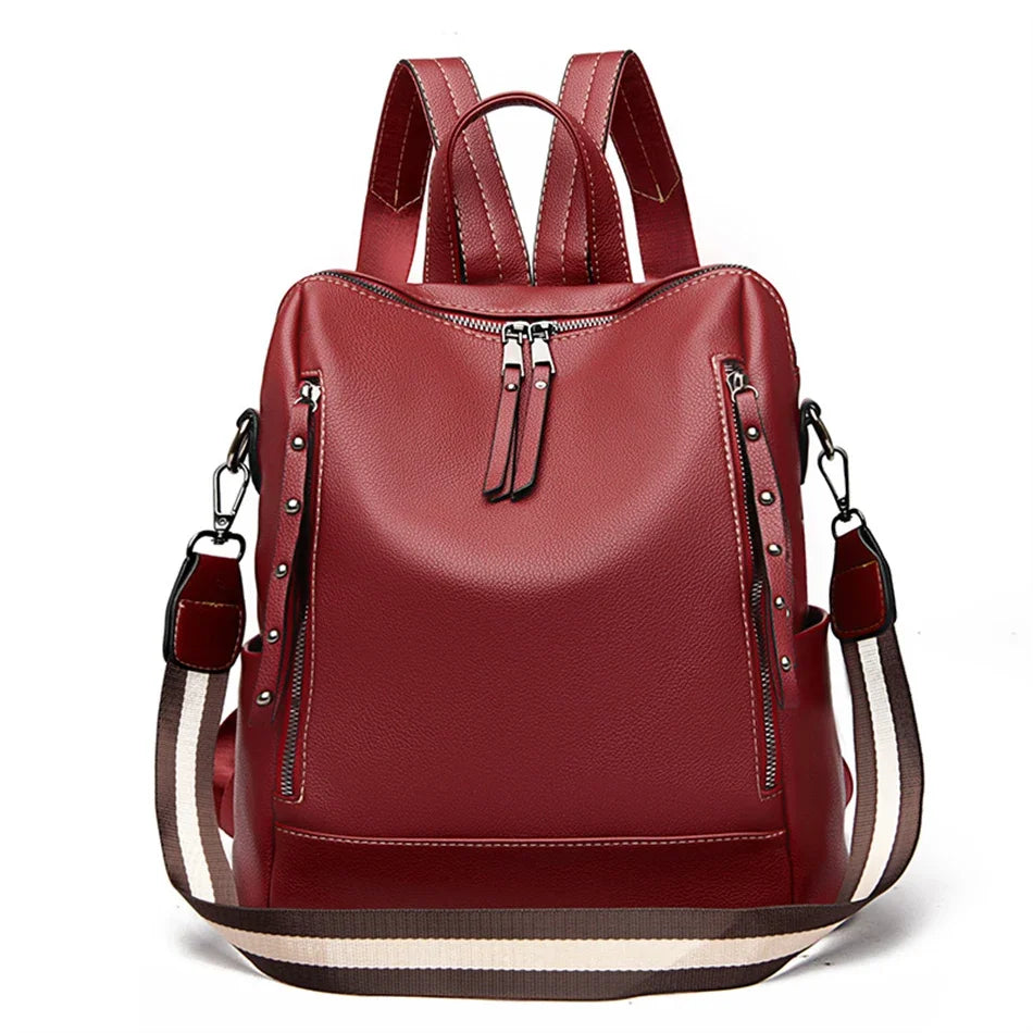 Soft Leather Women's Backpack – Waterproof Preppy Convertible Bag