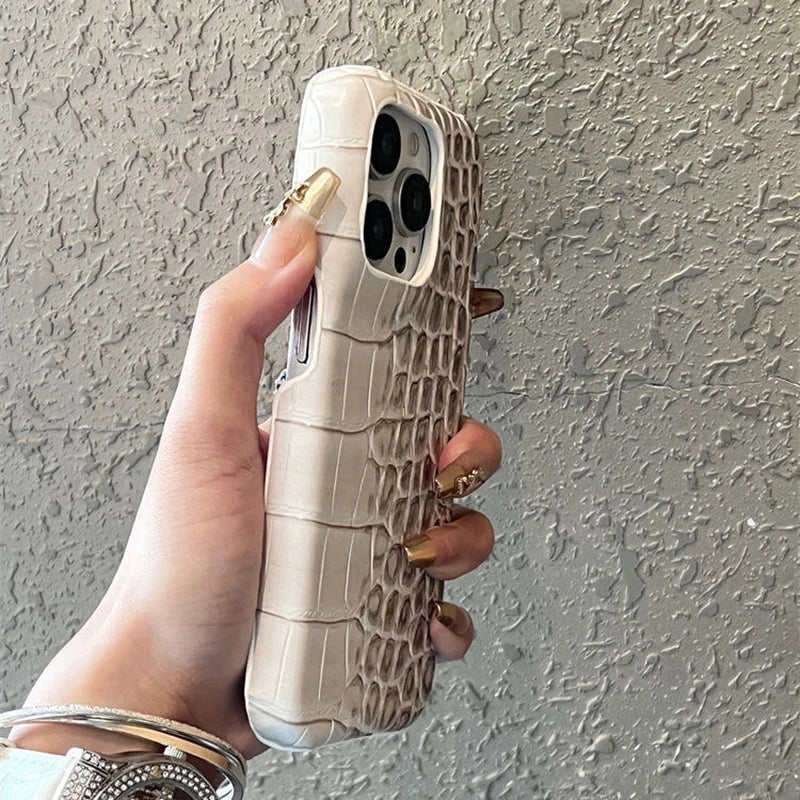 Luxury Crocodile Grain Leather iPhone Case