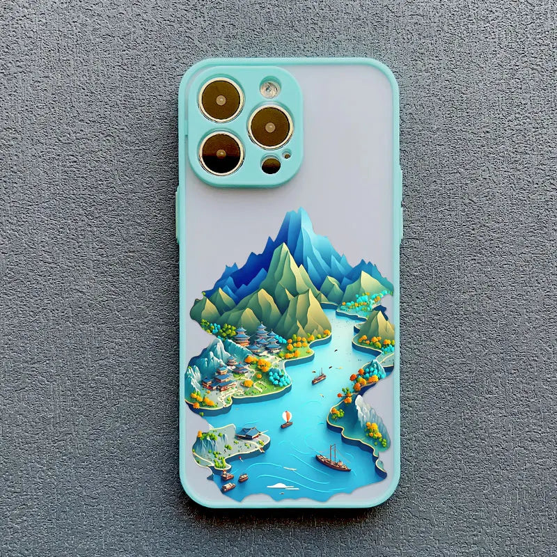 Fantasy Landscape iPhone Case – Hot Air Balloon & Planet Design