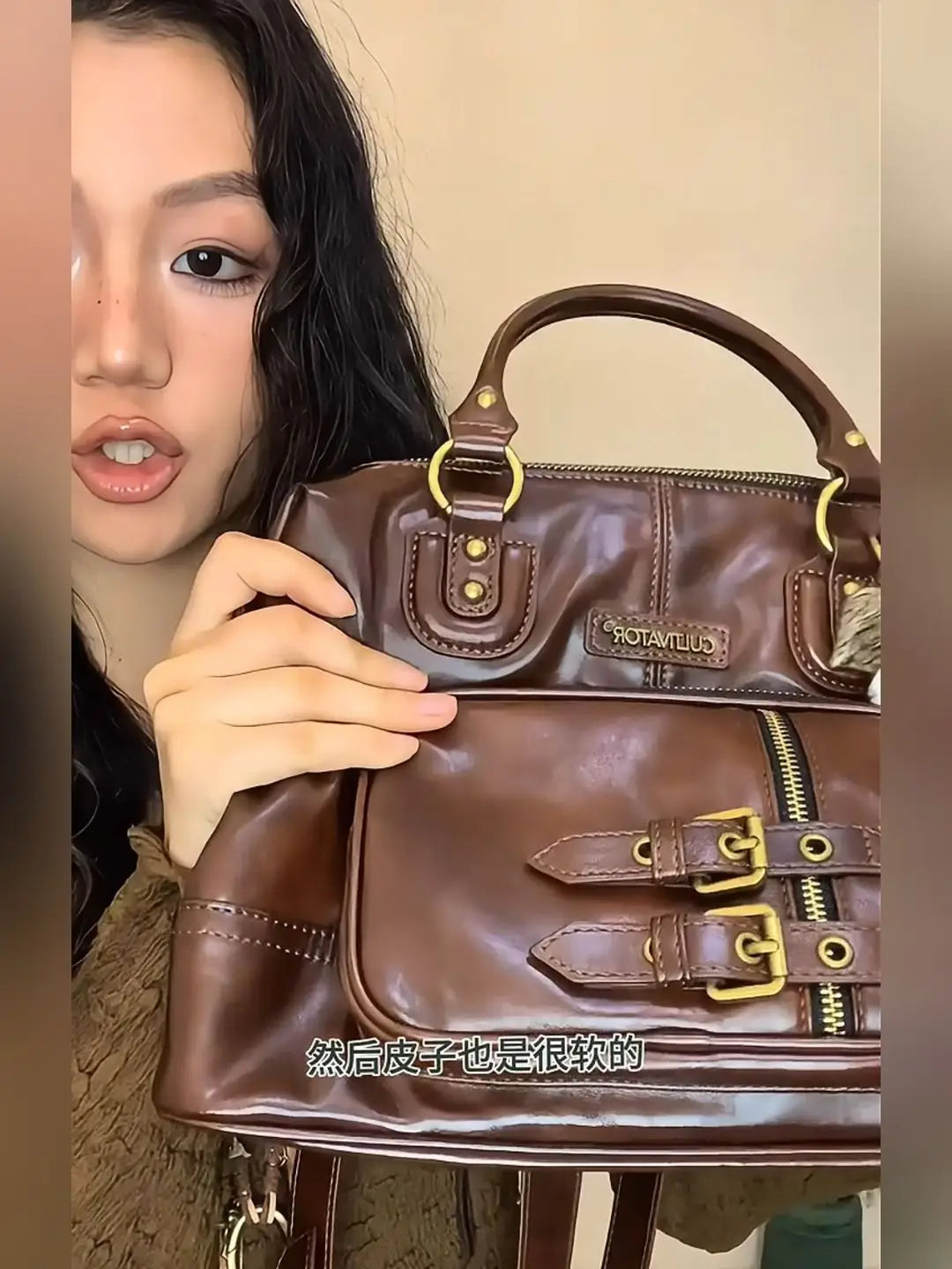 Retro Brown Large Capacity Purse Women Vintage Leather Aesthetic