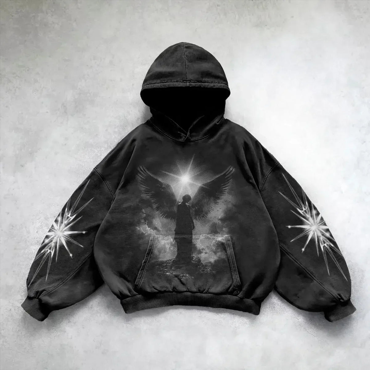 Oversized Goth Anime Hoodie – Y2K Angel Girl Graphic Print Streetwear