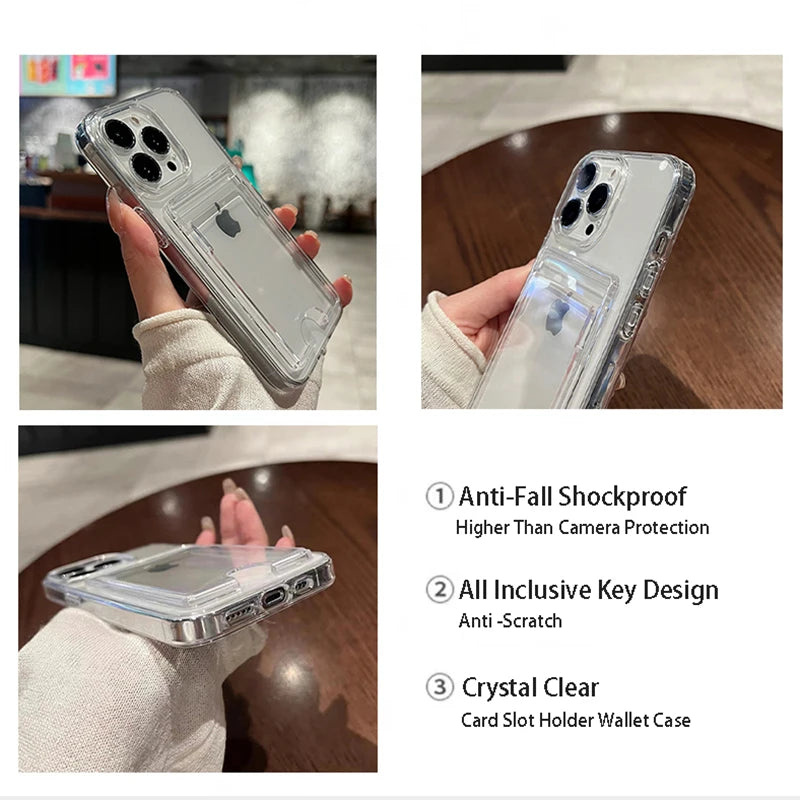 Clear Card Slot iPhone Case – Shockproof Wallet Cover