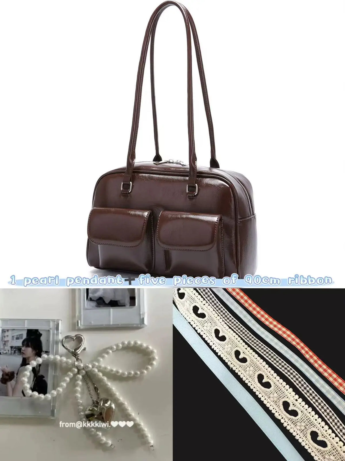 Retro White Bowling Bag Purse Women Hot Girls Leather Pocket