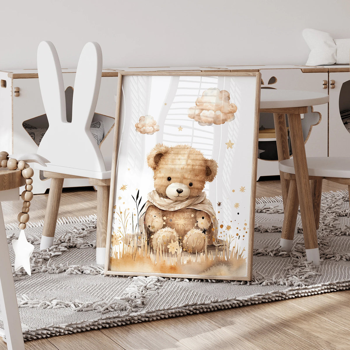 Teddy Bear Balloon Nursery Wall Art Print – Kids Poster