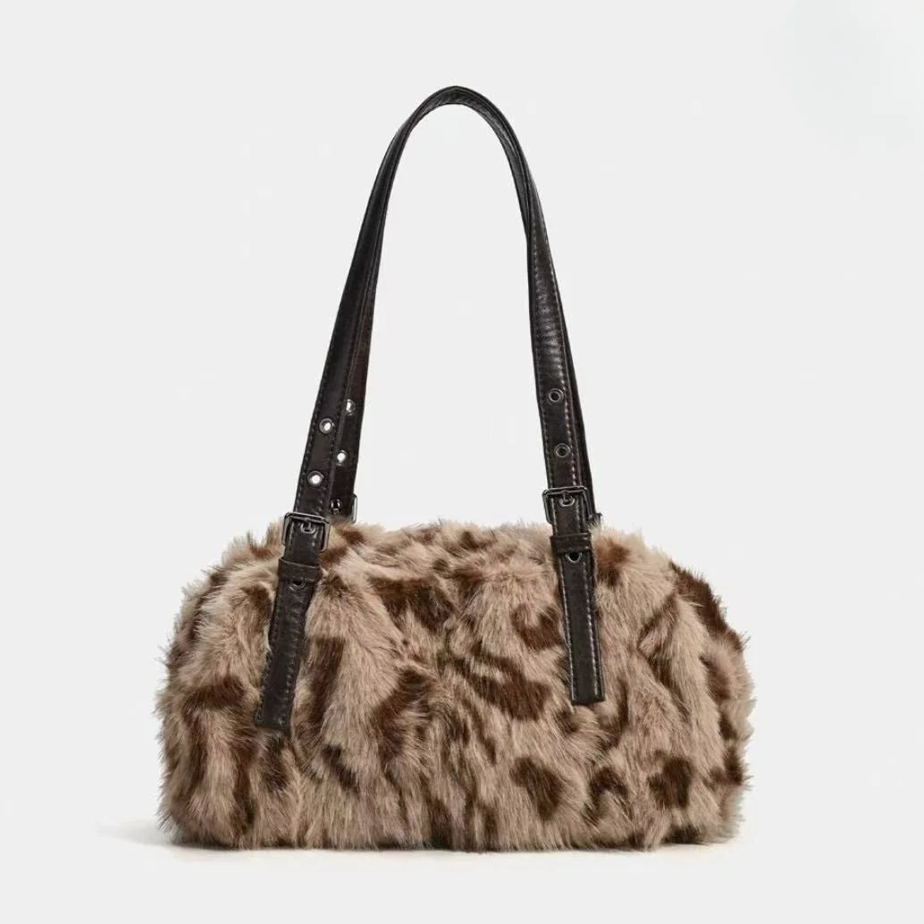 Hot Girl Leopard Plush Underarm Bag