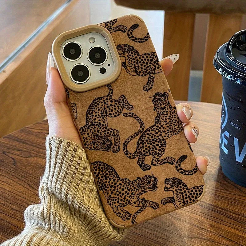 Leopard Print Leather iPhone Case – Vintage Wild Cat Design