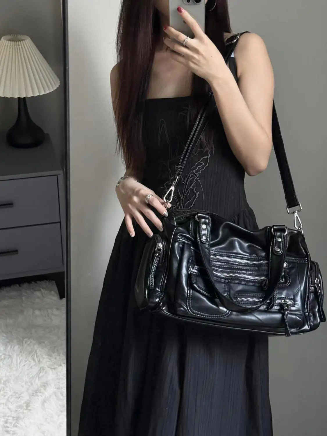 Vintage Black Women High Street Pocket Chic Y2k Handbag