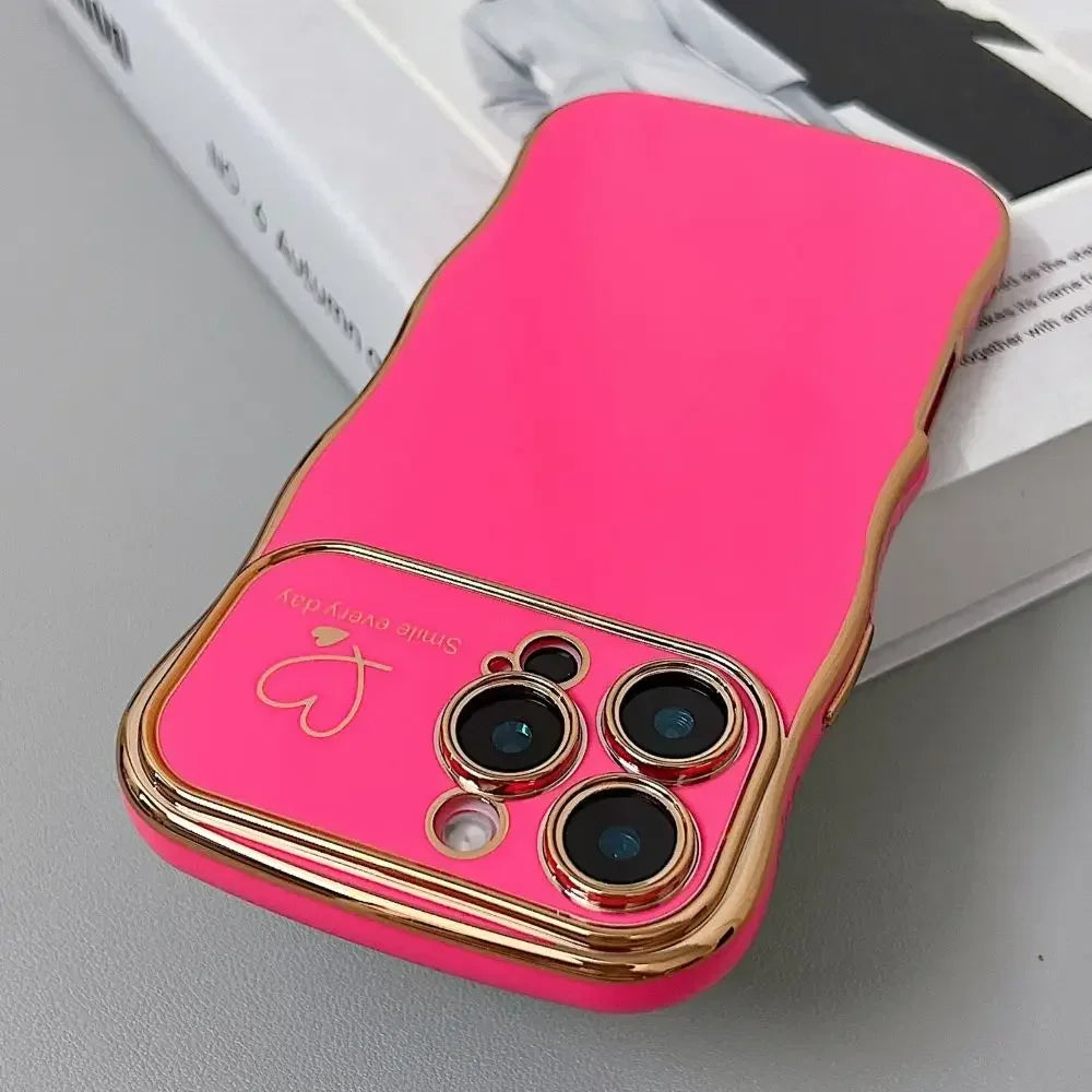 Electroplating Wave Heart iPhone Case – Gold Plated TPU Cover