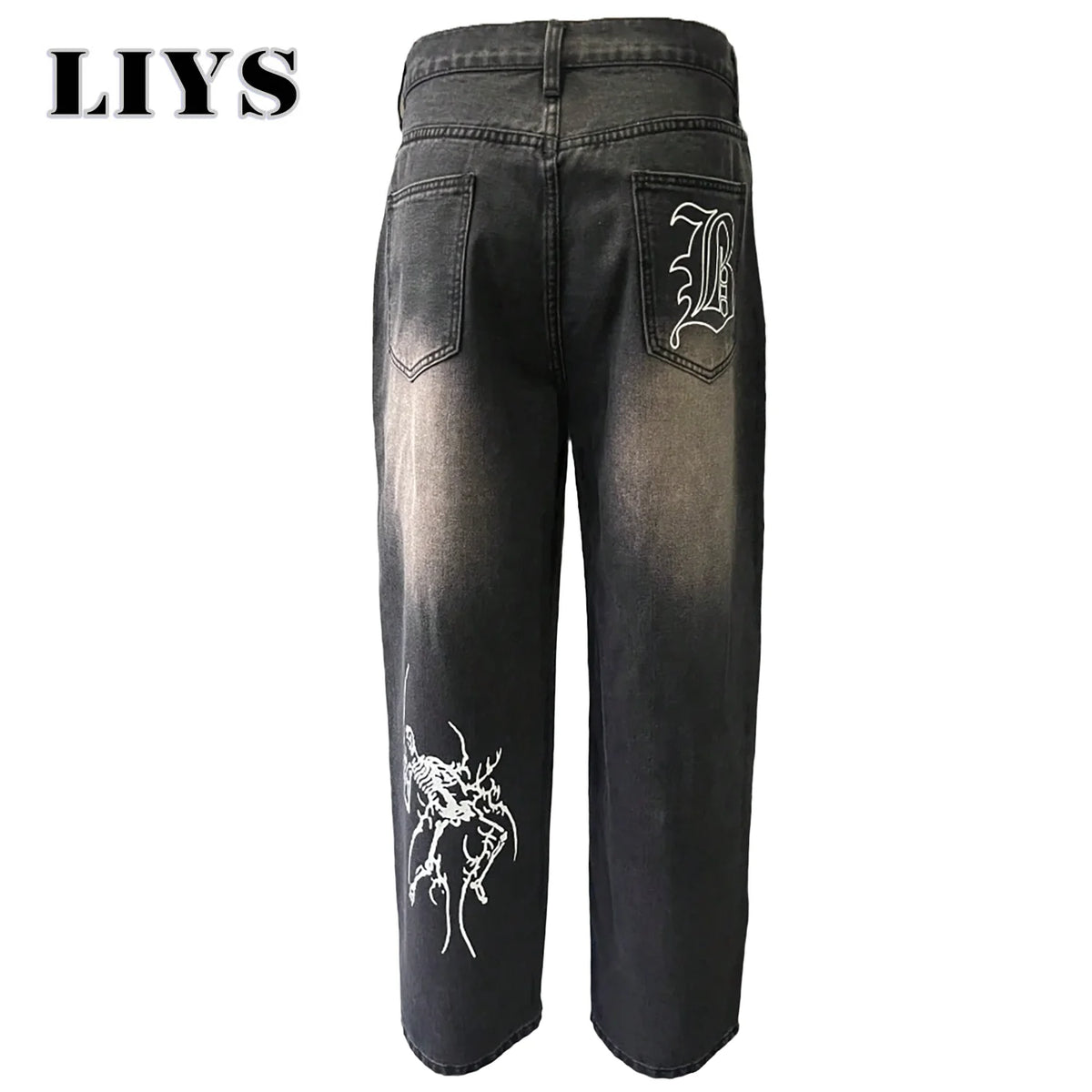 Liys Men S Hip Hop Anime Pattern Black Baggy Wide Leg Jeans American Trend Retro Gothic Woman