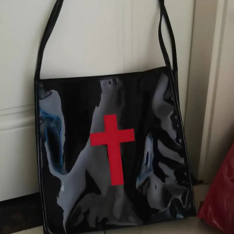 Retro Gothic Cross Y2k Handbag Women Hot Girls PU Leather Large Capacity