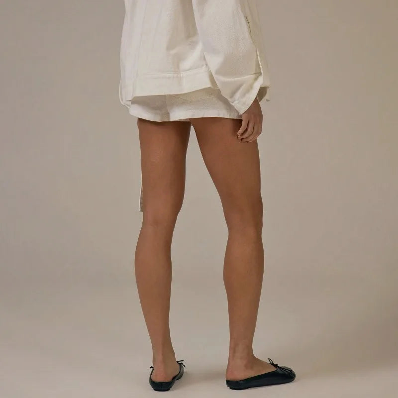 Women's Cream Denim Skort Low Waist Mini Skirt with Pockets