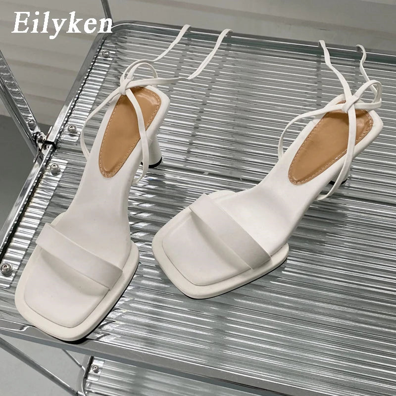 Lace-Up Ankle Strap Block Heel Sandals – Square Toe Women's Heels