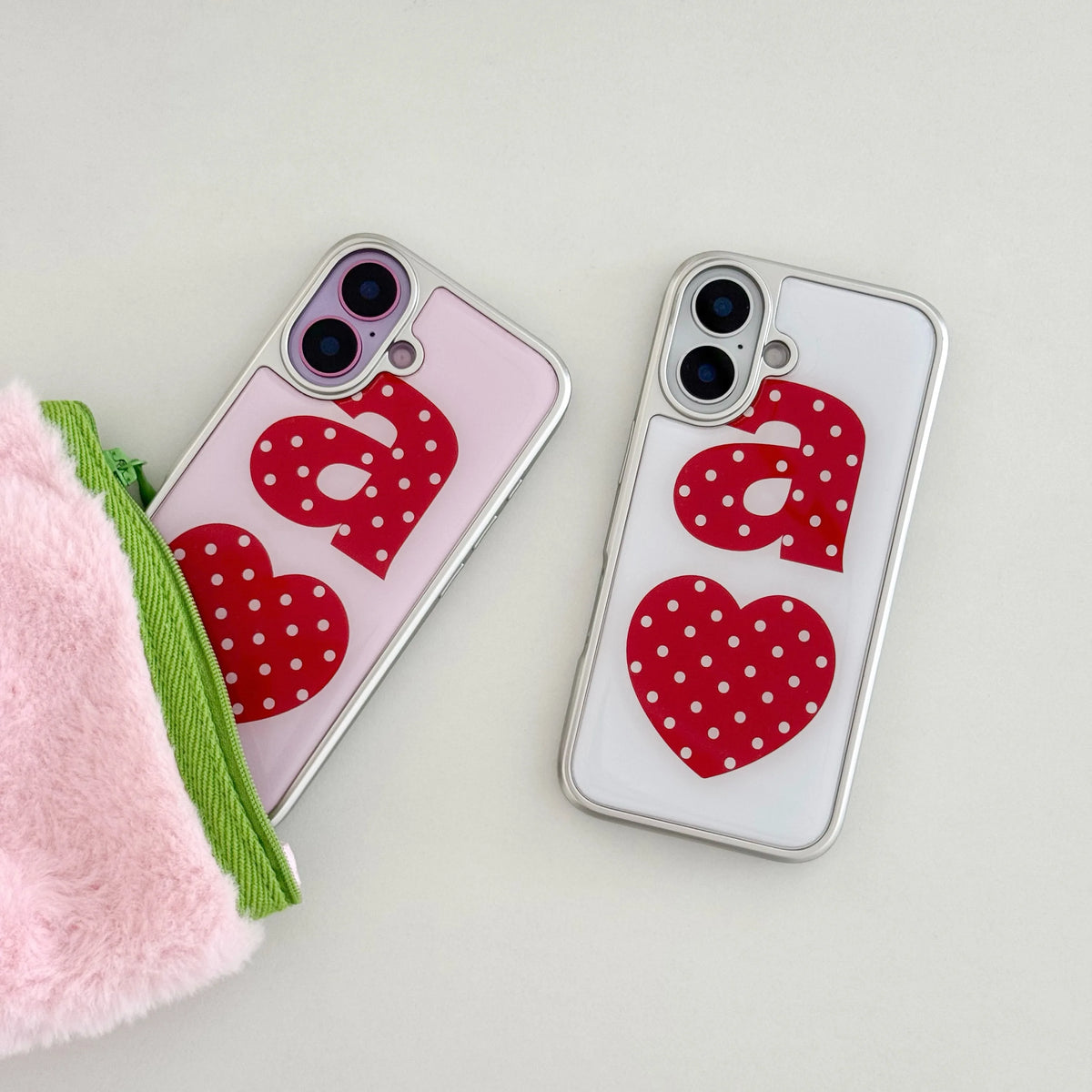 Red Dotty Love Heart Pink iPhone Case