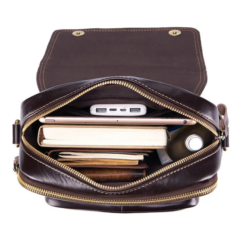 Genuine Leather Men's Crossbody Bag – Vintage Coffee Brown