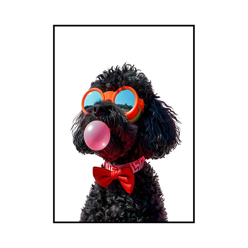 Funny Dog Bubble Gum Poster – Pomeranian with Pink Glasses Wall Art Print