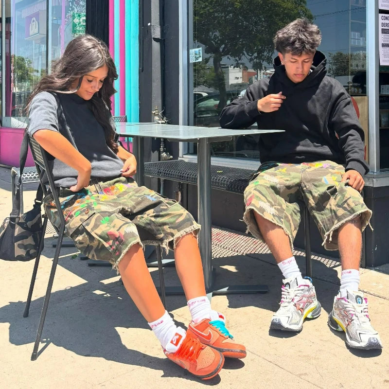 Camo Cargo Shorts Graffiti Print Unisex Y2K Streetwear