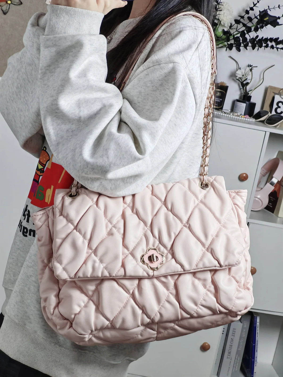 Sweet Cute Pink Women High Street Leather Y2k Underarm Bag
