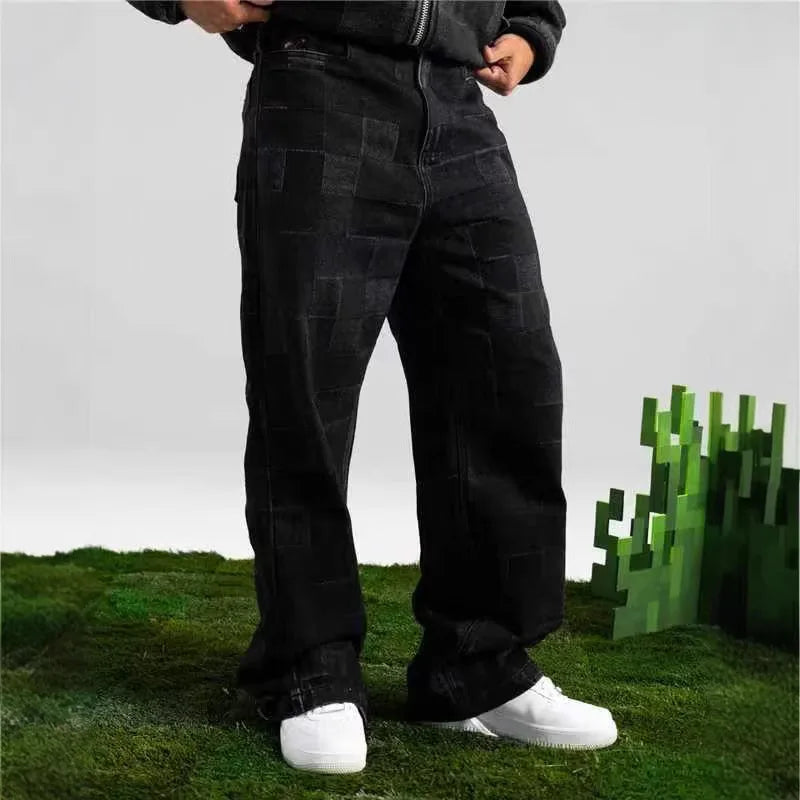 Men's Y2K Plaid Denim Jacket & Pants Set – Harajuku Streetwear Loose Fit