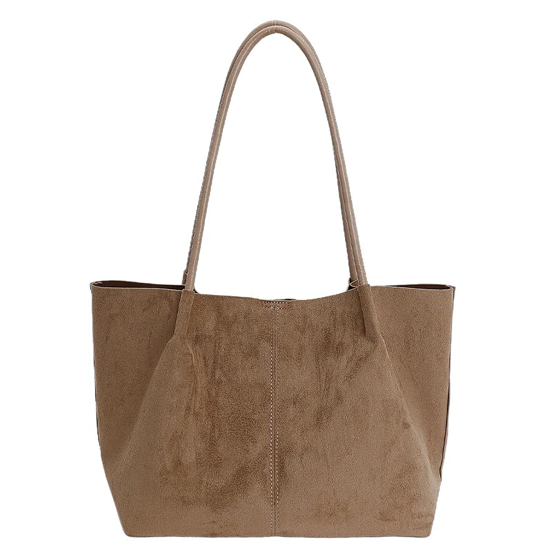 Faux Suede Large Tote Shoulder Bag for Women – Retro Soft Luxury