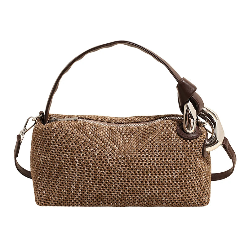 Straw Shoulder Bag for Women – Vintage Woven Crossbody Handbag