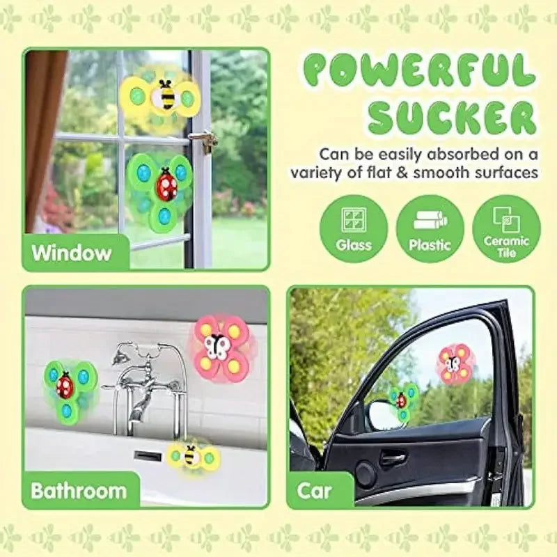 Kids Suction Cup Spinning Toy Cartoon Bug Flower Interactive Educational Baby Toy