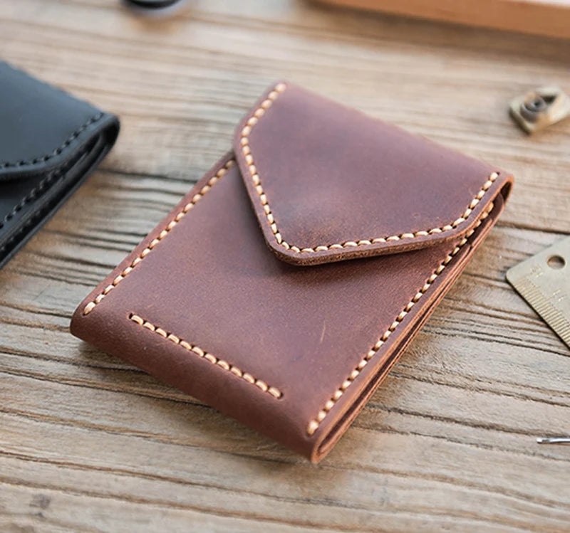 Handmade Crazy Horse Leather Card Holder – Men's Slim Wallet