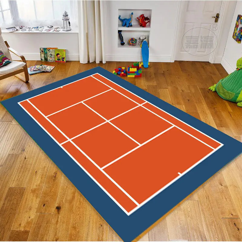 Sports Court Area Rug – Tennis & Badminton Field Graphic Floor Carpet