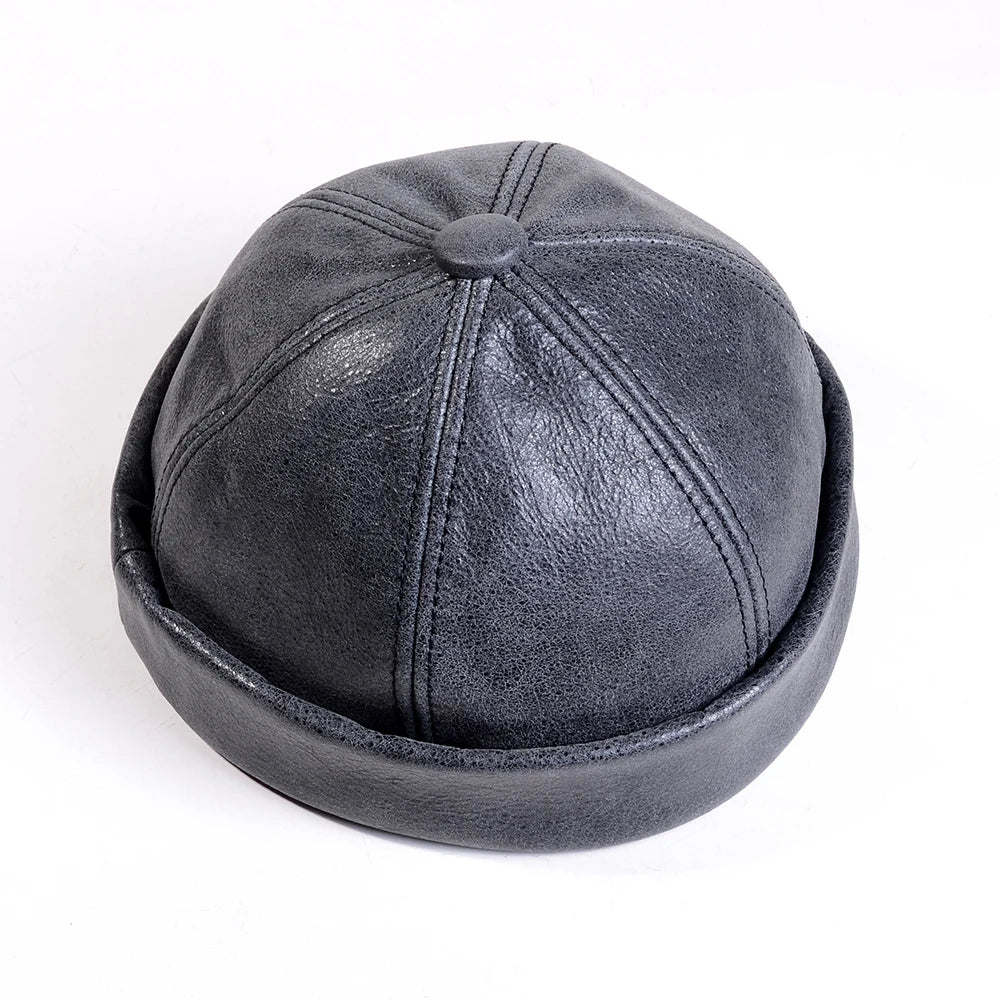 Men S Women Real Leather Winter Warm Skullcap Beanies Beret Round Hat Brimless Caps