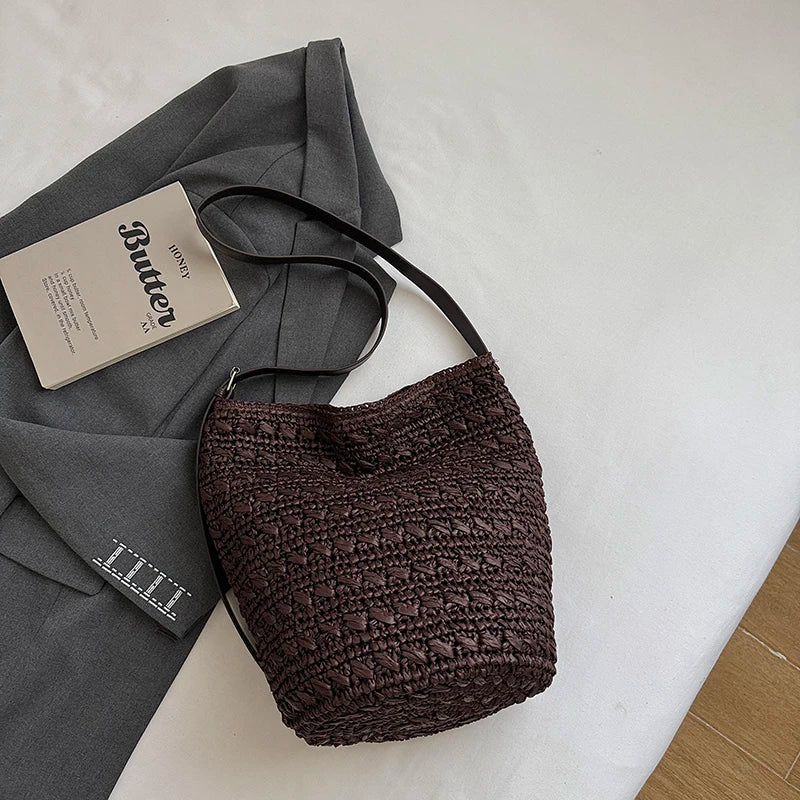 Hand-Woven Straw Tote Bag – Women's Summer Beach Handbag