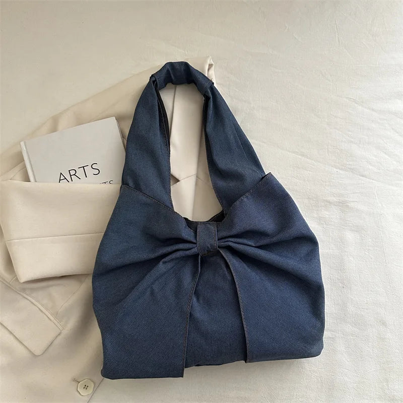 Sweet Bowknot Design Women's Denim Shoulder Bags