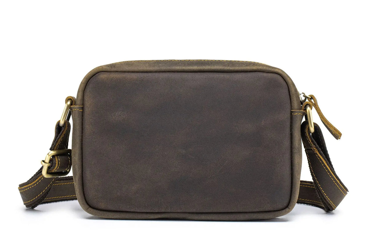 Men's Leather Crossbody Bag - Genuine Crazy Horse Messenger Bag