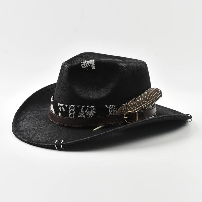 Handmade Vintage Western Cowboy Hat – Faux Leather Jazz Panama Hat