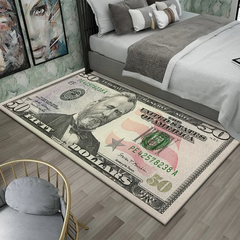 Dollar Print Area Rug – Anti-Slip Bedroom & Game Room Floor Mat